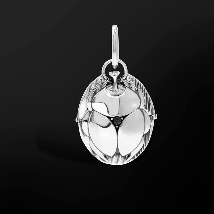Sterling silver scarab pendant - Egypt collection with 3mm black diamond angle 2