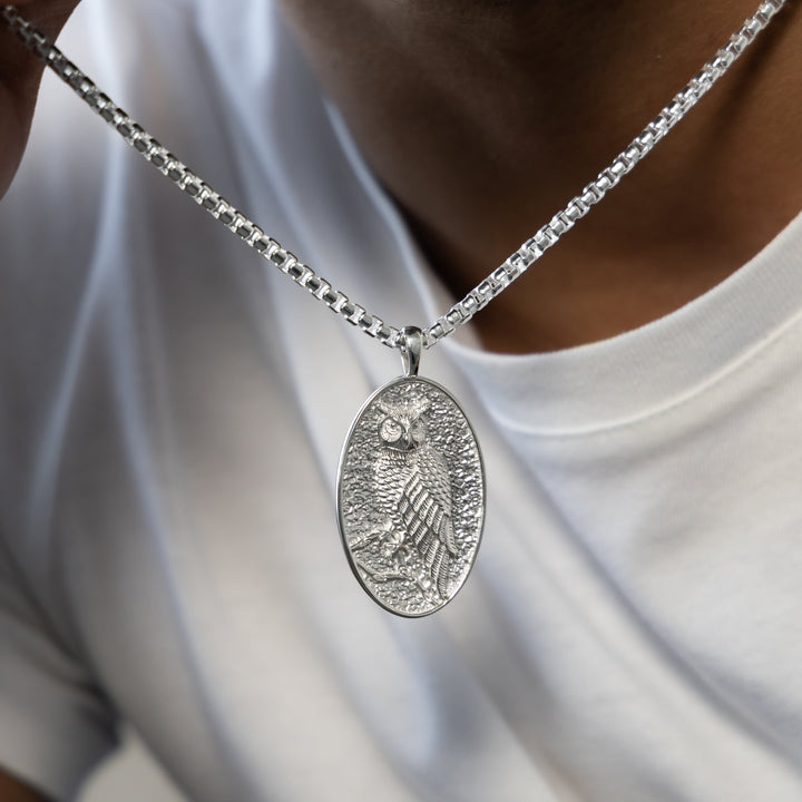 silver pendant for men, Owl pendant, most stylish pendant for men