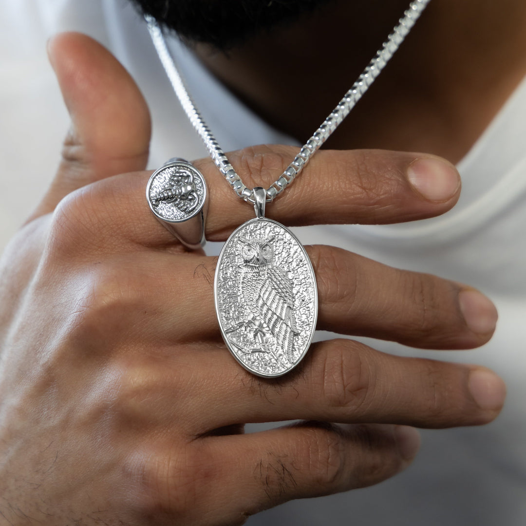 silver pendant for men, Owl pendant, most stylish pendant for men