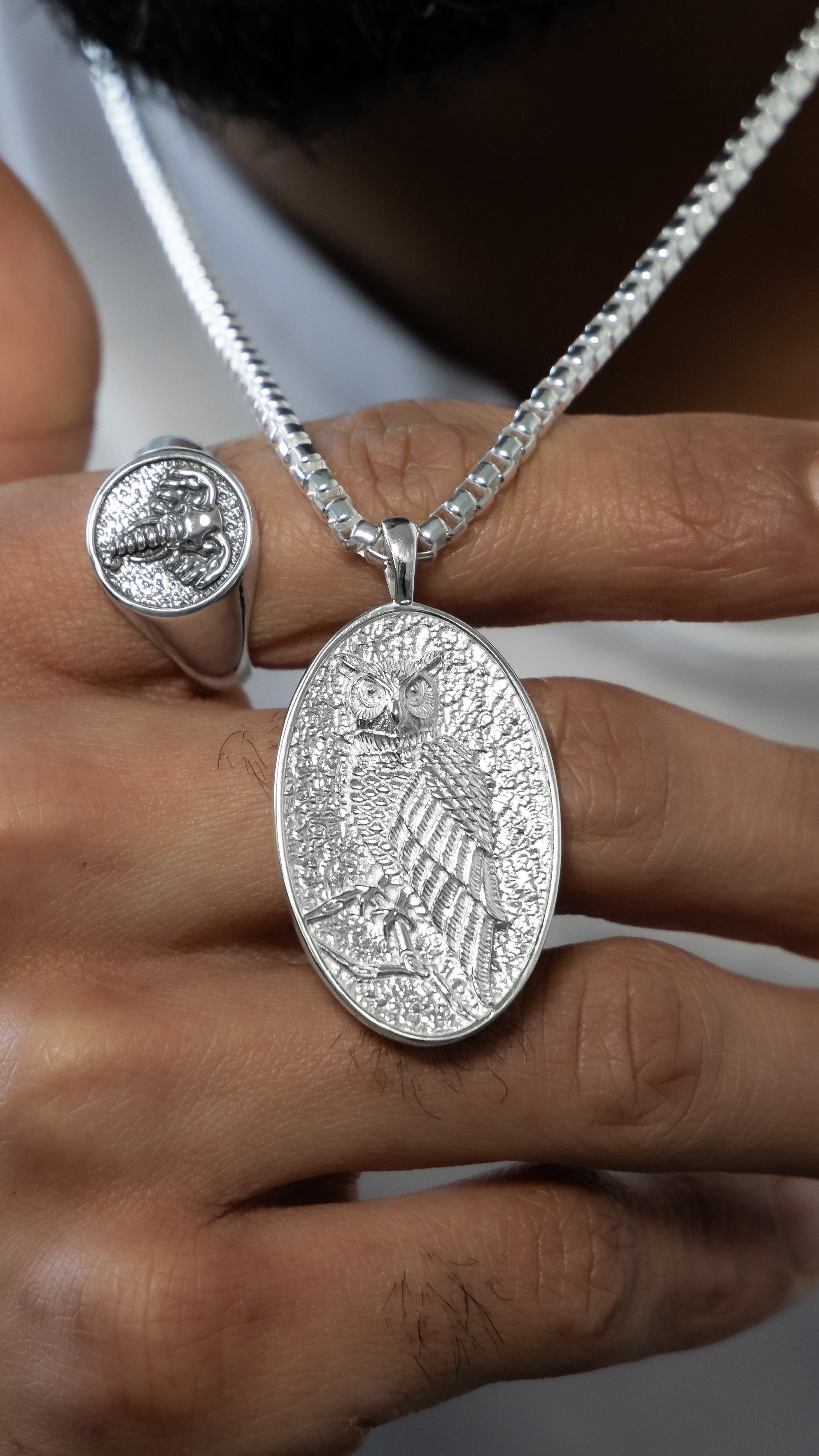 silver pendant for men, Owl pendant, most stylish pendant for men