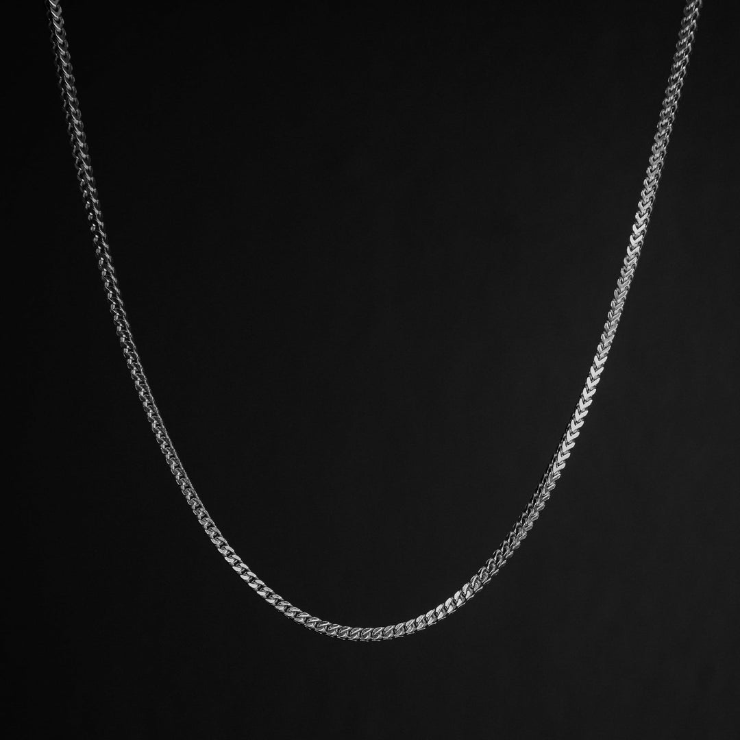 Sterling silver diamond cut Franco chain 3.9mm neck shot