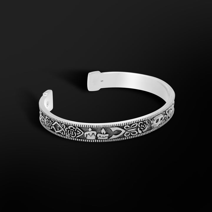 Mens cuff bracelets in sterling silver, Mens Bracelet, Memento Mori Cuff 