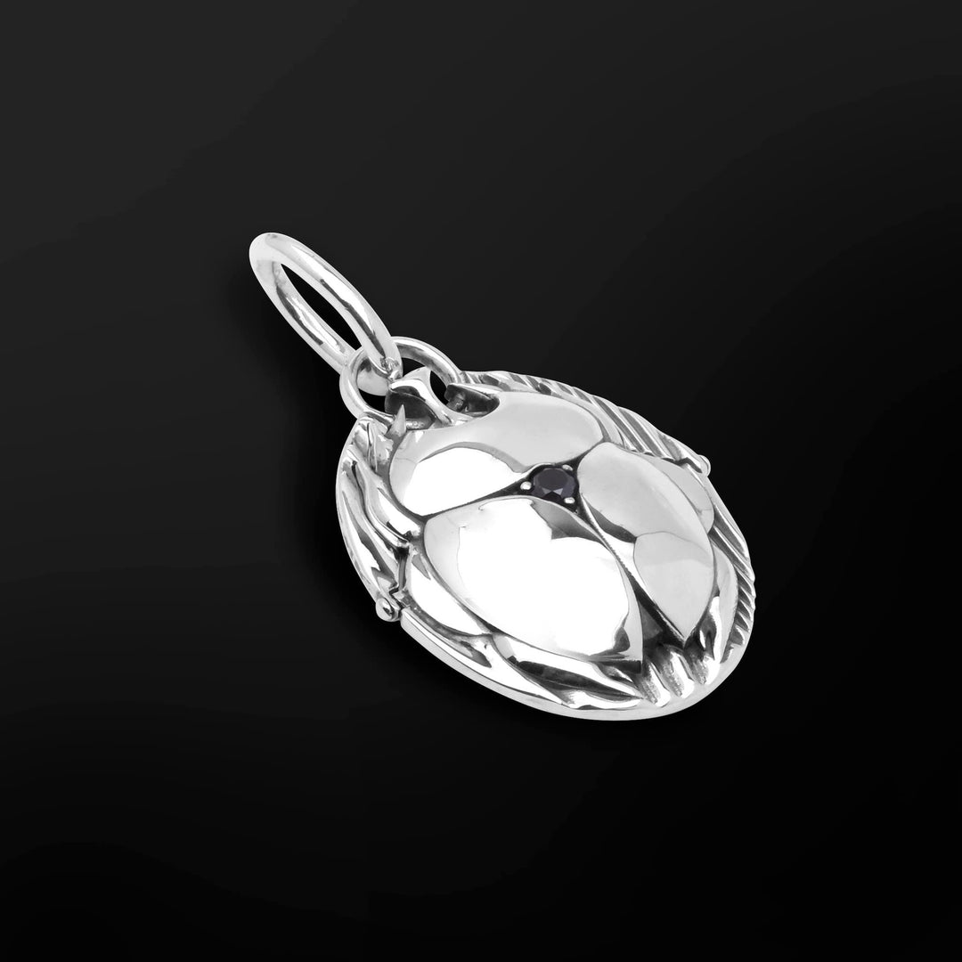 Sterling silver scarab pendant - Egypt collection with 3mm black diamond angle 1