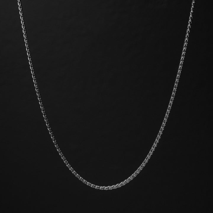 Sterling silver wheat chain 3.4mm with lobster clasp neck shot